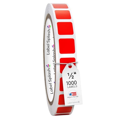 ½ Inch Square Neon Fluorescent Red/Orange Color Coding Permanent Adhesive Labels on a Roll 1000 Labels per Roll Made in The USA by LABELSPLASH 0.5” Square Stickers