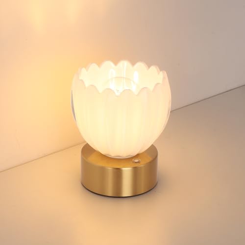 Image of Shenmoyl Cordless Small Table Lamp with 5200mAh Battery & Touch Control, Battery Operated Tulip Table Lamp with 3 Colors, Rechargeable Mini Table Lamps for Bedsides, Bedroom, Nightstand (White)