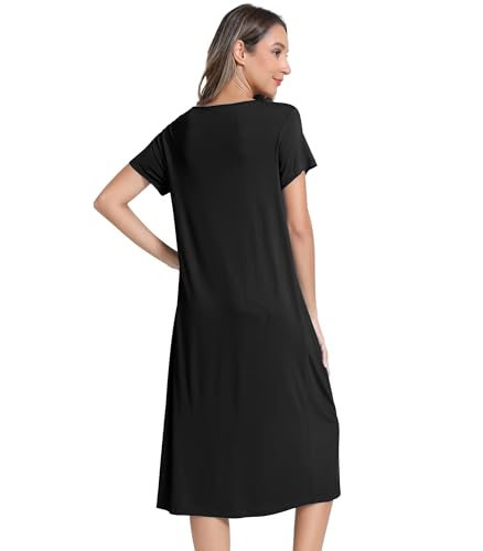Image of NACHILA Women's Nightgowns-Viscose Made from Bamboo, Short Sleeve Sleepshirts Square Neck Sleepwear Soft Nightshirt