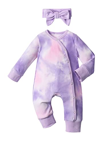 Image of Von kilizo Baby Girl Clothes Cute Floral Infant Newborn Baby Clothes for Girls Letter Print Snap Baby Girl Romper Jumpsuit