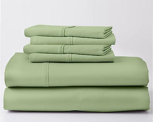 Juego de sábanas de 800 hilos, 100% algodón egipcio, 6 piezas [1 ajustable, 1 plana, 4 fundas de almohada] | Tamaño California King, salvia| Algodón egipcio de fibra larga de 800 hilos, se adapta a