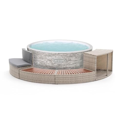 Spa Hinchable Lay-Z-Spa Vancouver Ø155x60cm Airjet y Cobertor para 3-5 personas + K2O Revestimiento Half Surround 180 289x45x56cm Borde para Spa Semicircular 4 piezas Escalones, Banco y Almacenamiento