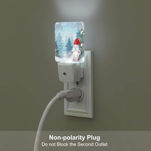 Image of Christmas Gnome Winter Holiday LED Plug-in Night Lamp 2 Piece Set, Auto Sensor Nightlights Set of 2 for Bedroom Bathroom