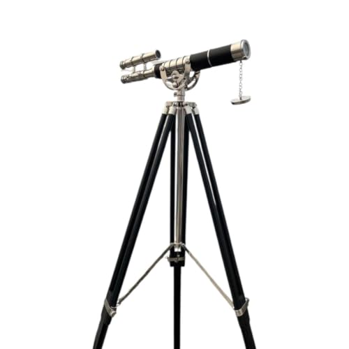 Silver Chrome Floor Standing Telescope with Black Leather Body & Black Tripod – Nautical Nickel Finish Spyglass Royal Antique Decorative Telescope for Living Room, Executive Office & Home Decor - Image 3