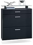 Vladon Schuhschrank Malea, hängender Schuhkipper für 16 Paar Schuhe mit 2 Klappen und 1 Schublade und Glasablage, Anthrazit matt/Schwarz matt (89 x 96 x 23 cm)