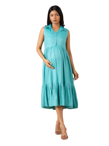 Image of The Mom Store Printed Maternity & Nursing Dress for Women | Cotton | Feeding Dress | Midi Dress | Pregnancy & Postpartum Wear | Stylish Causal Wear Dress for New Mom