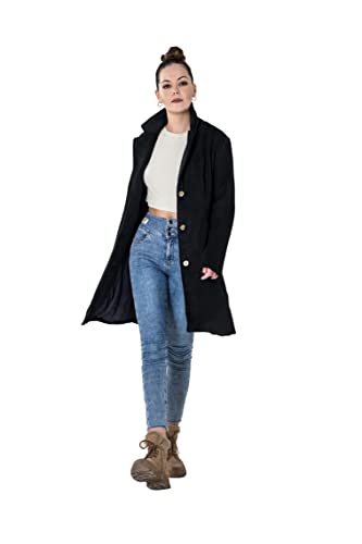 Getuback Womens Classic Cashmere Wool Blend Coat Trench Coat Pea Coat Black M #TOP26