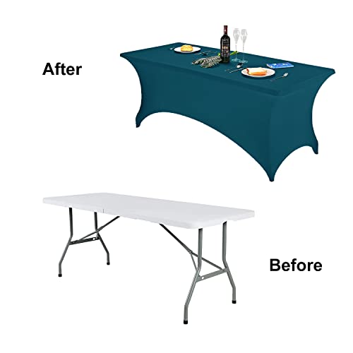 Image of FORLIFE Spandex Table Covers,Fitted Tablecloth for Rectangular Tables, Stretch Patio Table Covers, Universal Spandex Table Cover for Wedding, Banquet, Party (8ft,Peacock)