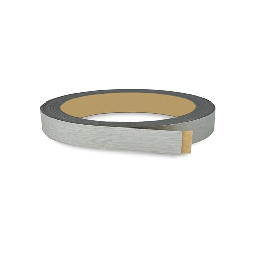 Brushed Silver PVC 5/8 inch x 25 ft Edge Banding Peel Stick Tape Adhesive Metal Edging Veneer Aluminum Trim Flexible Strip Molding Mdf Wood Cabinet Laminate Shelf Furniture Countertop Formica Plywood