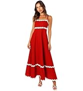 ABEWIP Summer Dresses for Women 2024 Rickrack Trim Spaghetti Straps Smocked Boho Flowy Ruffle Max...