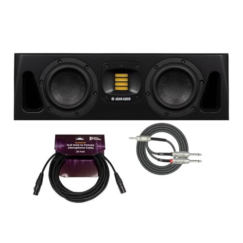 Adam Audio A44H Powered Two-Way Midfield Studio Monitor Bundle with FocusProAudio Microphone Cable and Stereo Breakout Cable (3 Items)