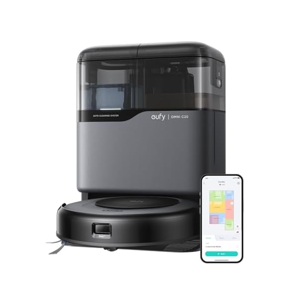 eufy Robot Vacuum Omni C20, Robot Vacuum and Mop Combo, Self Emptying, Auto Mop Washing and Auto Drying for Hands-Free Cleaning, 7000 Pa Powerful Suction, 3.35-Inch Design, All-in-One Station