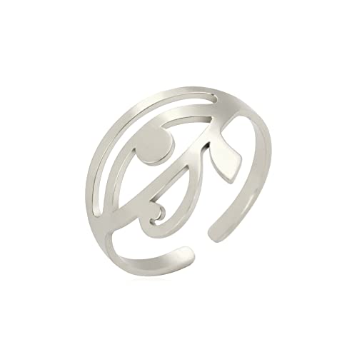 Auge des Horus Ring Ägyptische Verstellbar Ring Alt Ägypten Horus Augen von Ra Offener Ring Glücks-Amulett Schutz Edelstahl Schmuck für Männer Frauen (Silber) Cover
