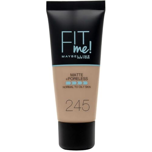 Maybelline Fit Me Foundation, Medium Coverage, Blendable With a Matte and Poreless Finish, For Normal to Oily Skin, Shade: 245 Classic Beige, 30ml