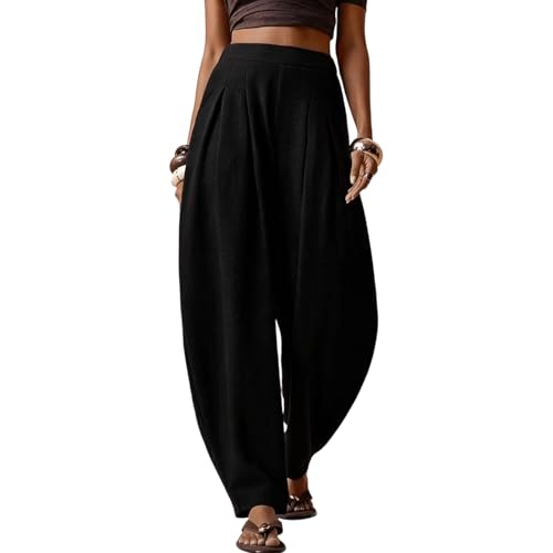 Pantalon sarouel plissé à jambe large et taille haute élastique ultra extensible