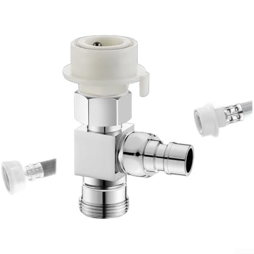 Conector en T divisor de agua de lavadora de 90 grados y 180 grados de latón para uso de electrodomésticos dobles con mecanismo de conexión rápida (D)
