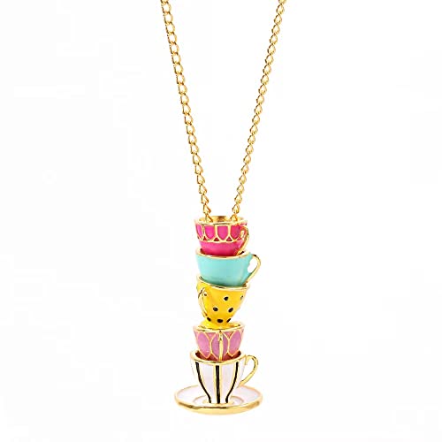 Cute Stacked Teacup Necklace for Adult Women. Great Alice and Wonderland Style Necklace