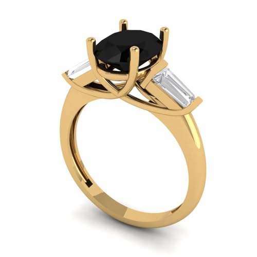 Clara Pucci 2.5 tcw Oval Cut Engagement Ring for Women, 14K Solid Gold, Yellow Gold, Three-Stone Natural Onyx Bridal Anniversary Promise Ring2