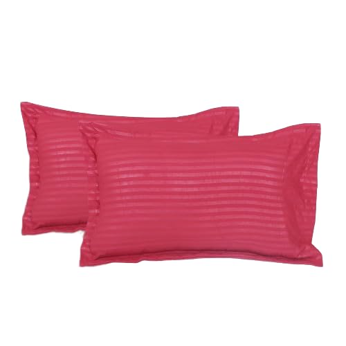 Image of HOUSE FOX Handloom Zipper Cotton Striped Pillow Covers with Zip Closure /Cases /Protectors (NOT Pillow) Set of 2 Pair Or 4 Pcs,Size -18x28inch with Zip /Chain (Standard, Dark Pink), 300 TC