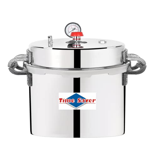 Image of Time Saver ISI Mark Commercial Hard Anodized Aluminum Outer Lid Handi Pressure Cooker - (Silver, 60L)