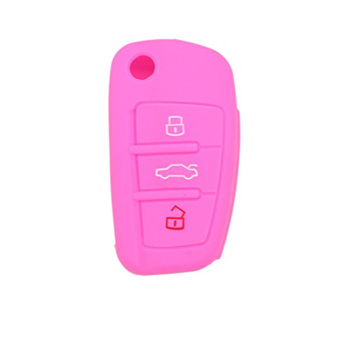 BROVACS Silicone Cover Protector Case Holder Skin Jacket Compatible with AUDI 3 Button Flip Remote Key Fob CV9820 Pink - Image 2