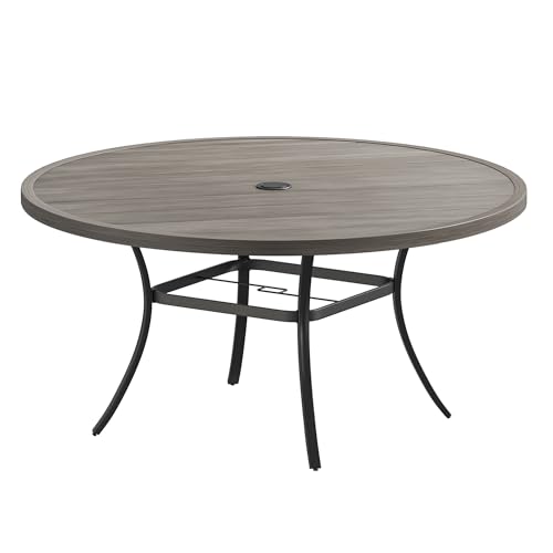Image of VICLLAX 60 inch Round Patio Table, Outdoor Dining Table for 8-10 with Umbrella Hole for Garden Lawn Deck Backyard, Antique Grey