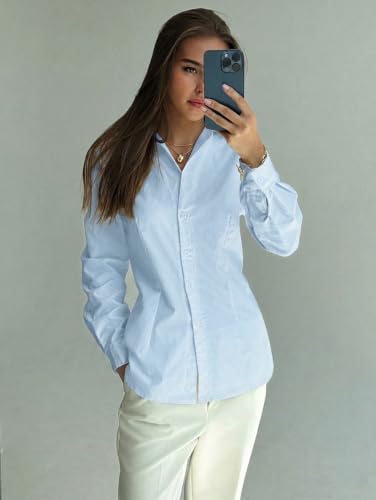Image of OOMPH! Women Solid Cotton Shirt with Back Tie-Up Detail | Corset Style | Cinched Waist Shirt | Cotton Formal Shirt