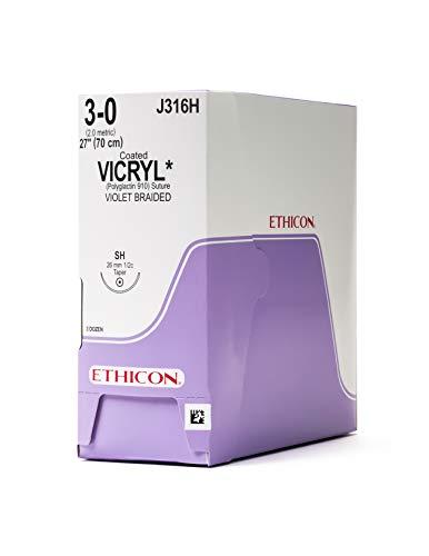Ethicon Coated VICRYL (Polyglactin 910) Suture, J316H, Synthetic Absorbable, SH (26 mm), 1/2 Circle Needle, Size 3-0, 27" (70 cm)