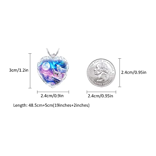 Wolf Heart Shape Necklace, Stainless Steel Howling Wolf Pendant Necklace, Jewelry Gifts for Men and Women (Heart-Shape)2