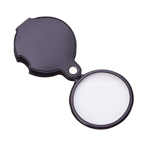 Image of Othmro 1Pcs 5X Mini Pocket Magnifying Glass, Glass Folding Magnifying with Rotating Protective Leather Sheath for Reading, Science, Jewelry, Books, Lens Size 2.4 inch Black