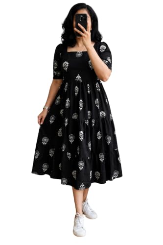 Image of Women's Rayon Printed A-Line Kurti Midi Dress