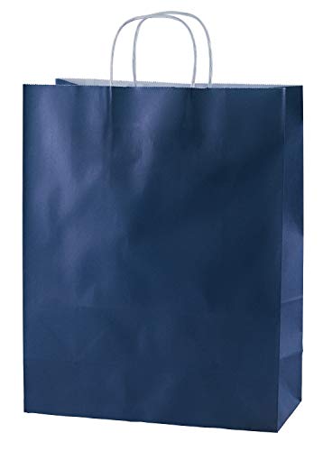 Thepaperbagstore 20 Blue Medium Paper Bags with Handles, 25x11x31cm, Colourful Paper Gift Bags for Adults and Kids
