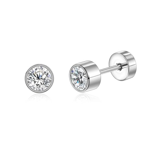 Titan Ohrringe Hypoallergen Damen Herren Mädchen G23 Titan Ohrstecker mit Schraubverschluss Kleine Zirkonia Ohrstecker 4mm