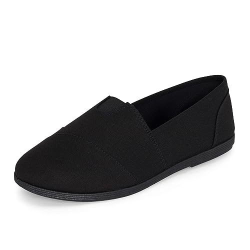 STYLISH S Comet ~ Women's Linen Seam Front Slip-On Flats Memory Foam Gel Insole (All Black Linen, 9) - Main Image