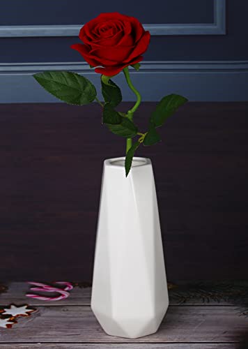 White Vases For Flower Plant, Geometric Vase For Dried Lavender Plants Pampas Grass Artificial Flowers, Bright Glazed Ceramic Vase For Entry Way Table Shelf Home Decor Wedding #TOP3