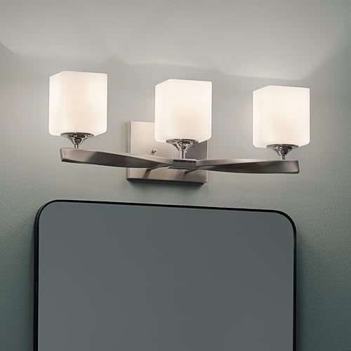 Image of Kichler Marette 22.75 inch Vanity Light in Brushed Nickel, 3-Light Modern Bathroom Light with Satin Etched Cased Opal Glass, (22.75 inch W x 8 inch H), 55002NI