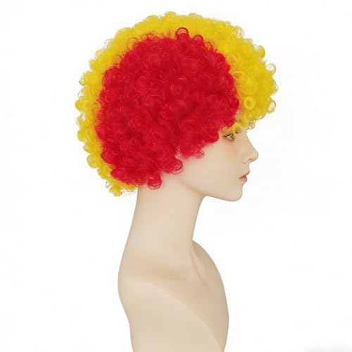 Image of FREE BEAUTY Spain Flag Colored Afro Wig for Men Women 2026 World Cup Fan Wig Soccer Fans Cheer Hair Black Red Yellow Afro Wigs for Football Fans for Stadium Party Cosplay (Spain)