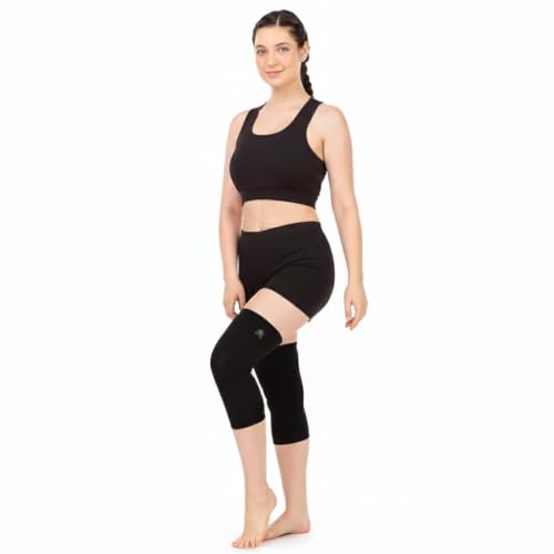 Image of Knee Cap Support Free Size Black Compression Knee Sleeve - Breathable Knee Brace Stretchable Knee Support for Men & Women