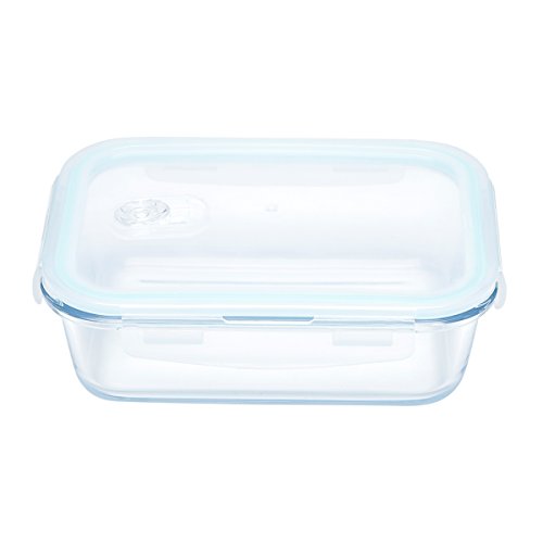 Pote Hermético Retângular de Vidro, Transparente/Verde Claro, 1L, Lyor
