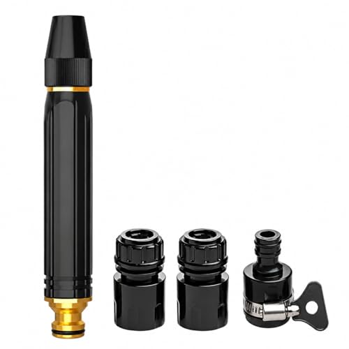 High Pressure Water Hose Nozzle for Plain 1/2 Inch ID Soft Hose Adjustable Metal Spray Nozzle with Hose End Fittings and Metal Clamp Outdoor Water Gun for Car Wash Patio Lawn