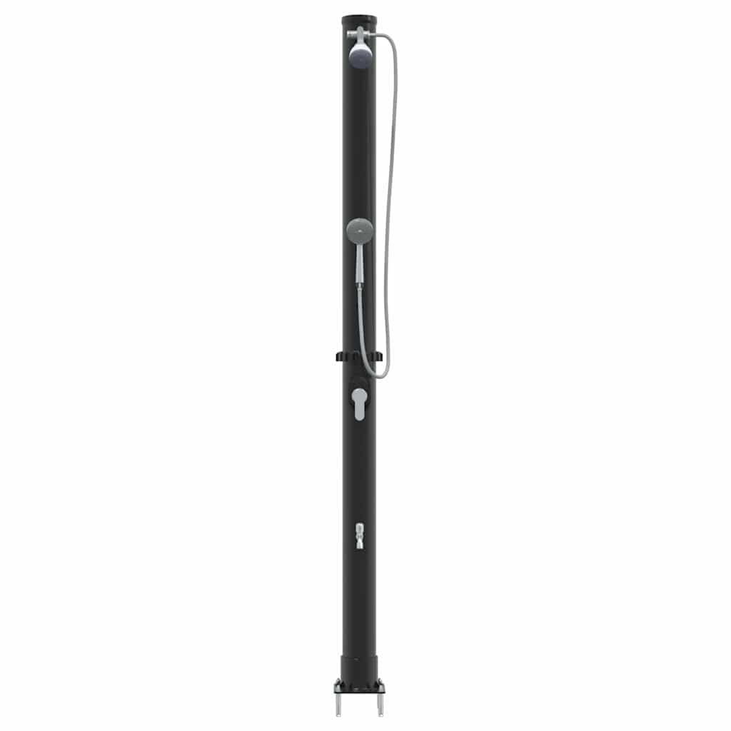 Ducha solar exterior negra de 217 cm PVC y aluminio, ducha solar de jardín con cabezal ajustable, resistente a los rayos UV, ideal para piscinas, jacuzzi, piscina de jardín