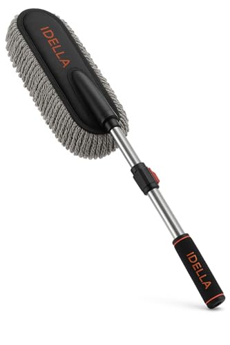 IDELLA Car Duster, Extendable Long Handle Microfiber Car Duster Exterior Scratch Free Car Cleaning Tool, Car Dust Brush for Truck, Pickup, SUV, RV, Motorcycle, Vehicles Cleaning, Gray