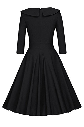 Women Vintage 50s Audrey Hepburn Long Sleeve Evening Cocktail Dress, Black M