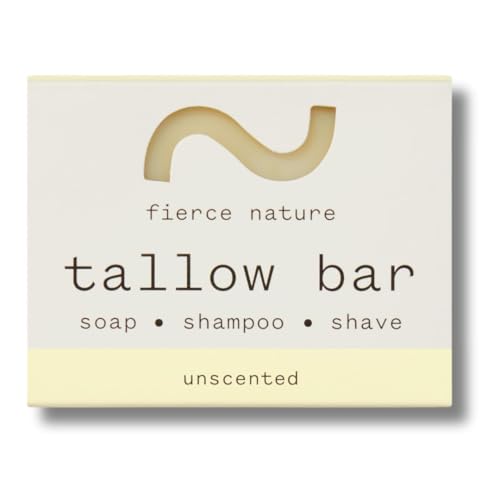 Fierce Nature Multi-Use Tallow Bar Unscented 80g | Organic Cleansing Bar for Face Body Hands & Hair