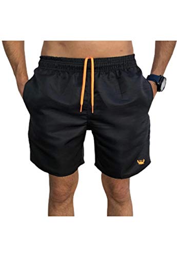 Kit 2 Shorts Bermudas Lisas Siri Relaxado Cordão Neon (Preto/Laranja e Preto/Rosa, M)