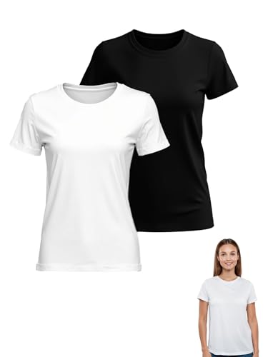 MAGIC SELECT Pack de 2 Camiseta Básica para Mujer. Camiseta Casual de Algodón de Manga Corta, Ajuste Estándar. Camiseta de Cuello Redondo para Mujer. Talla XL