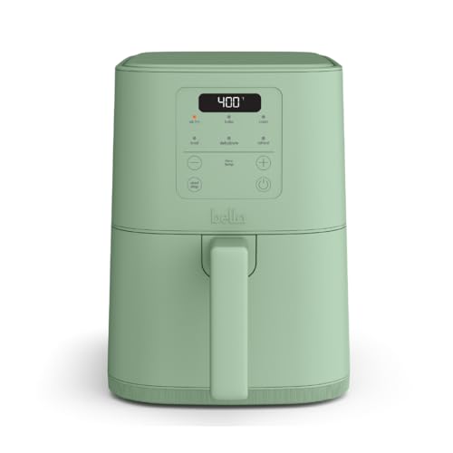 bella 4Qt Slim Air Fryer, Fits-anywhere™ Kitchenware, EverGood™ Ceramic Nonstick Coating, Adjustable Temperature, 6 Preset Cooking Options, 60 Min Auto Shutoff w Audible Tone, 3.3lb Capacity, Seaglass