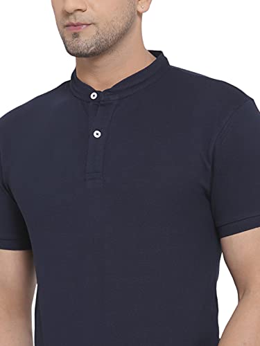 Image of Style Quotient Men Beige Solid Mandarin Collar T-Shirt