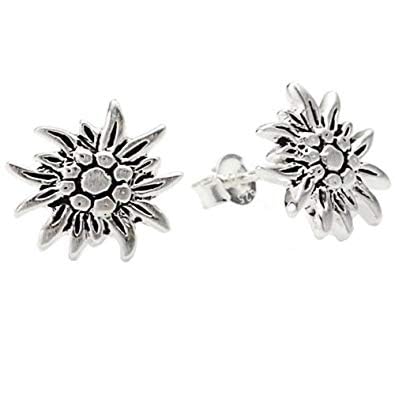 Vinani Orecchini a lobo - Edelweiss - opaco ossidato - argento sterling 925 - Fiore - OEWW