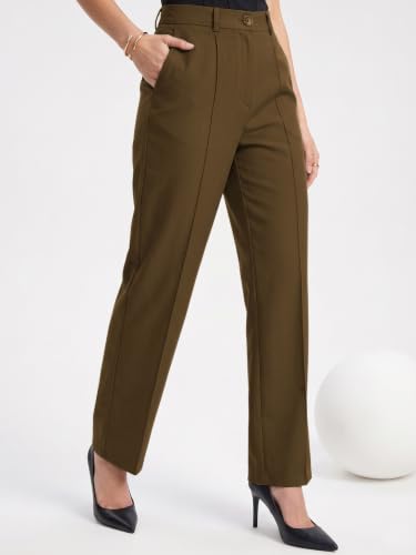 Image of Selvia Women's Solid Straight Fit Trousers, Front Pleated Formal Pants
